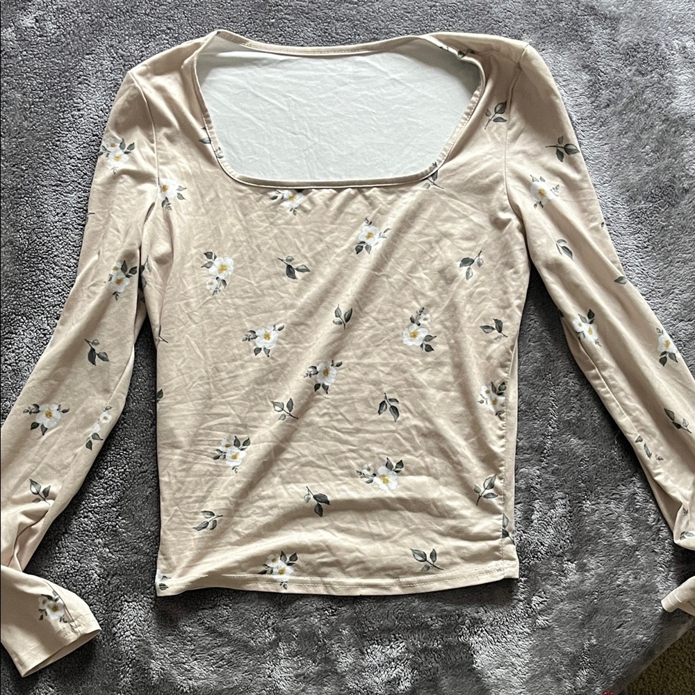 Floral Beige Long Sleeve Top